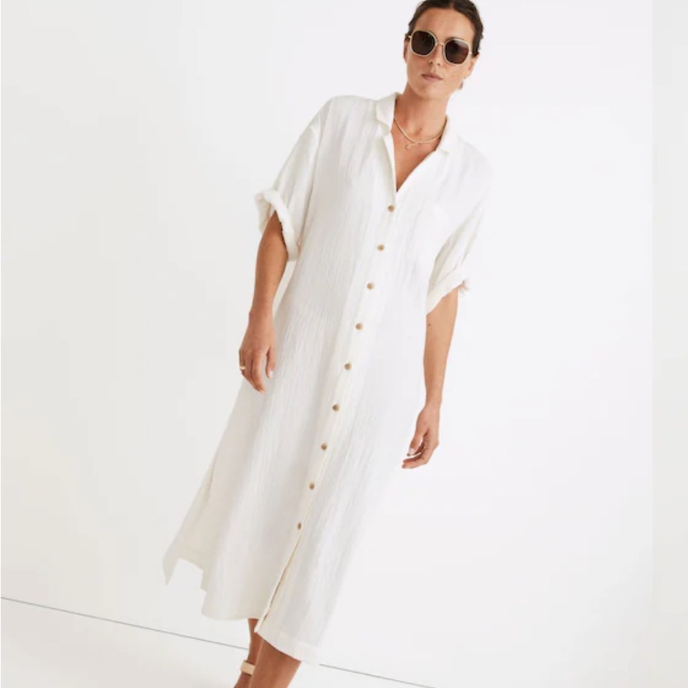 Madewell Cream Button-Down Swim Cover-Up